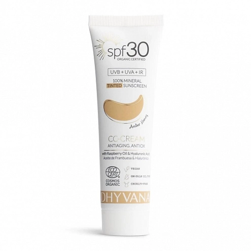 Dhyvana Natural 100% Mineral Tinted Sunscreen SPF 30 Tinted Face Cream Amber Honey 50 ml
