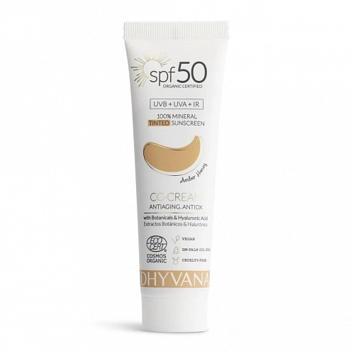 Dhyvana Natural 100% Mineral Tinted Sunscreen SPF 50 Tinted Face Cream Amber Honey 50 ml