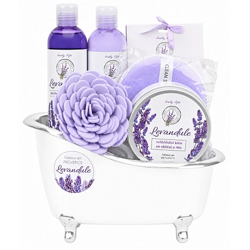 Geschenkkorb mit Kosmetik und Lavendelöl