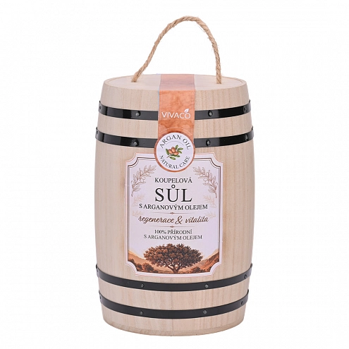 Vivaco Wellness sůl do koupele s arganovým olejem v dřevěném soudku 1 kg Vivaco Wellness sůl do koupele s arganovým olejem v dřevěném soudku 1 kg